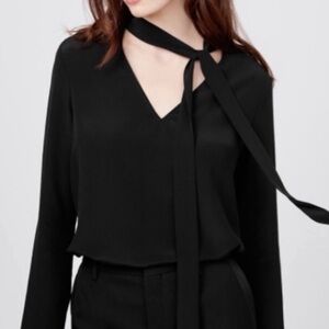 Cuyana Black 100% Silk Bow Blouse Top Medium